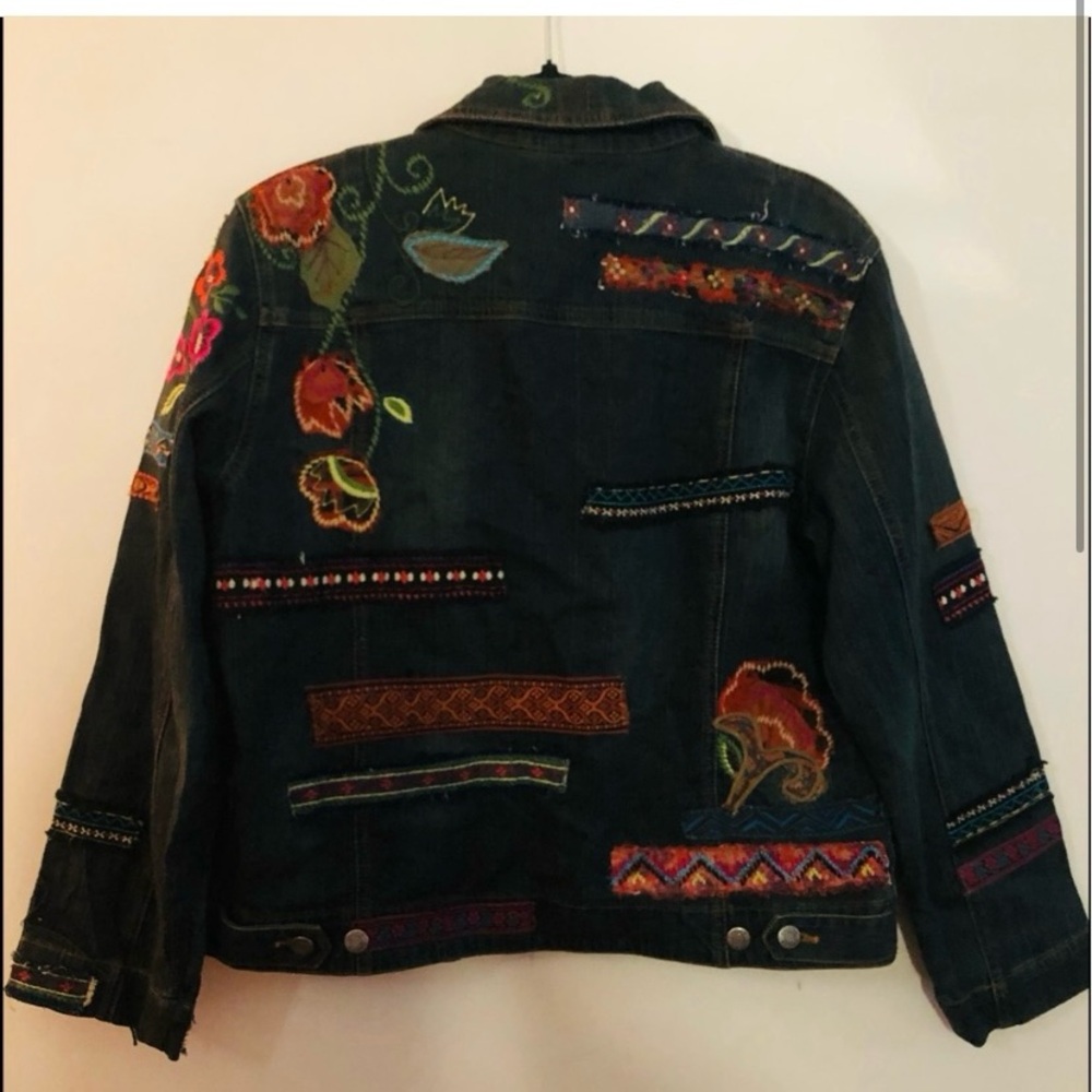Black Embroidered Jean Jacket with Floral and Geometric Patterns